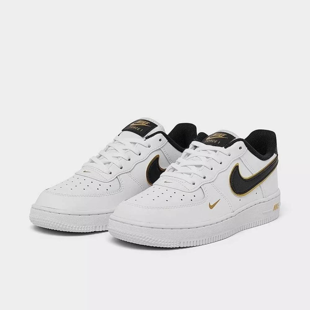 NIB PS Little Kid's Nike Air Force 1 LV8 White/Black-Metallic Gold DM3386